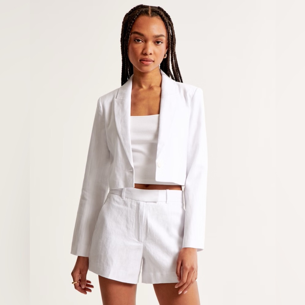 Abercrombie Premium White Linen Cropped Blazer XS